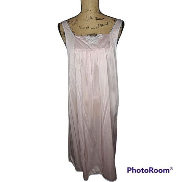 Vintage Vassarette Pale Pink Blue Trim Night Gown House Dress - Picture 1 of 10